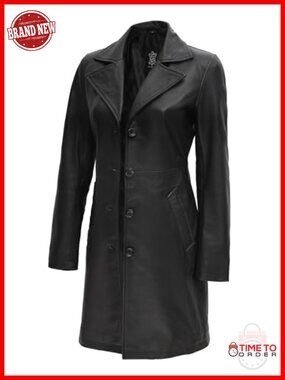 Leather Coat Women Real Lambskin Long Car Coat Buttons Pockets